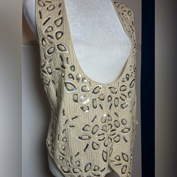 NWT Vintage Liz Claiborne 100% Silk Beaded Vest Glam Formal M - Picture 6 of 13